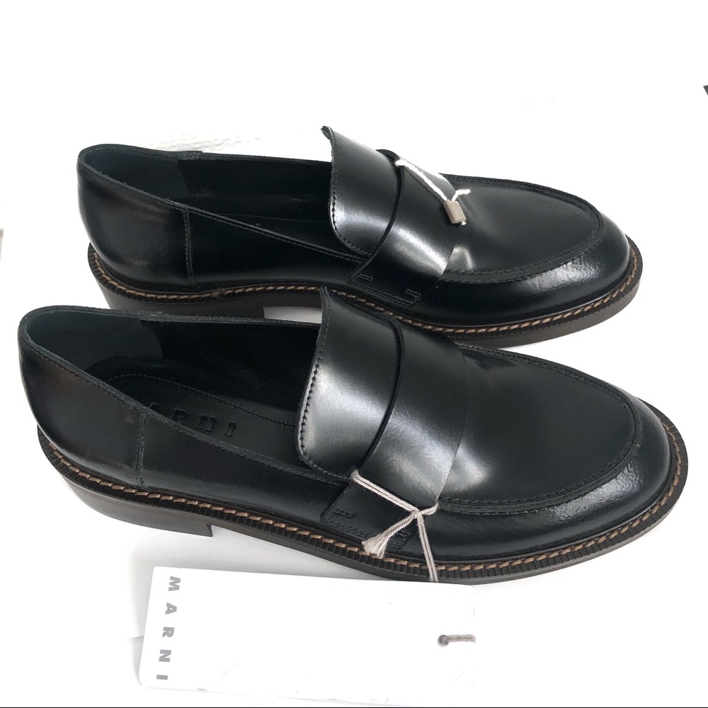 MARNI black leather loafers Size 8